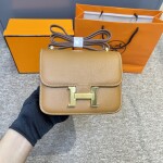 Hermes Constance Brown 25 Yellow Chain