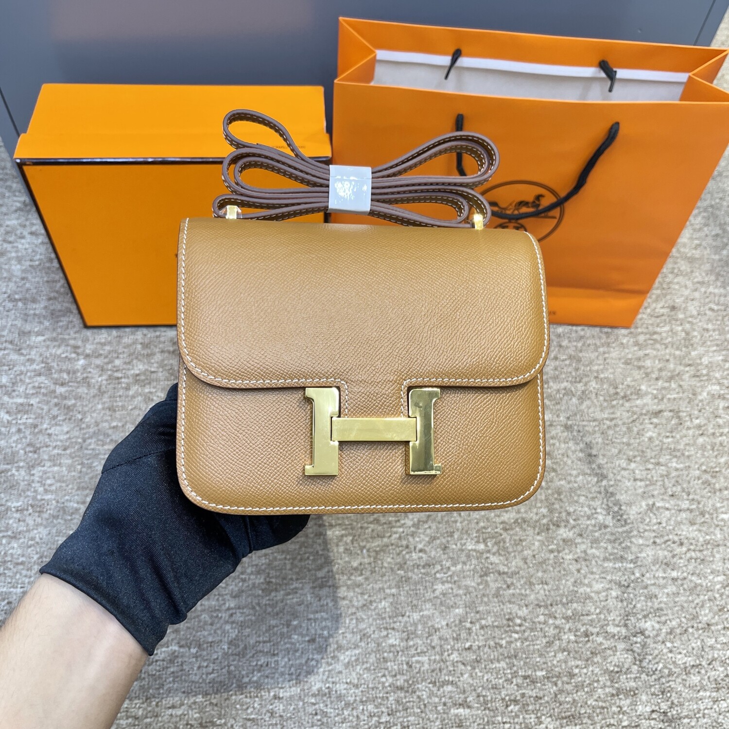 Hermes Constance Brown 25 Yellow Chain