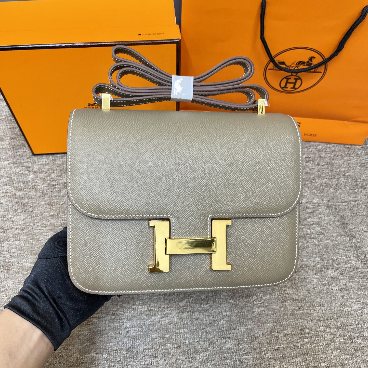 Hermes Constance Gray 23 Yellow Chain