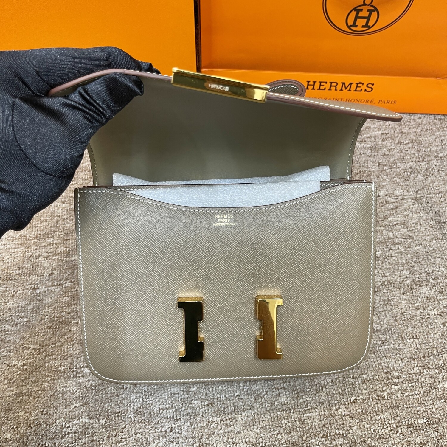 Hermes Constance Gray 23 Yellow Chain