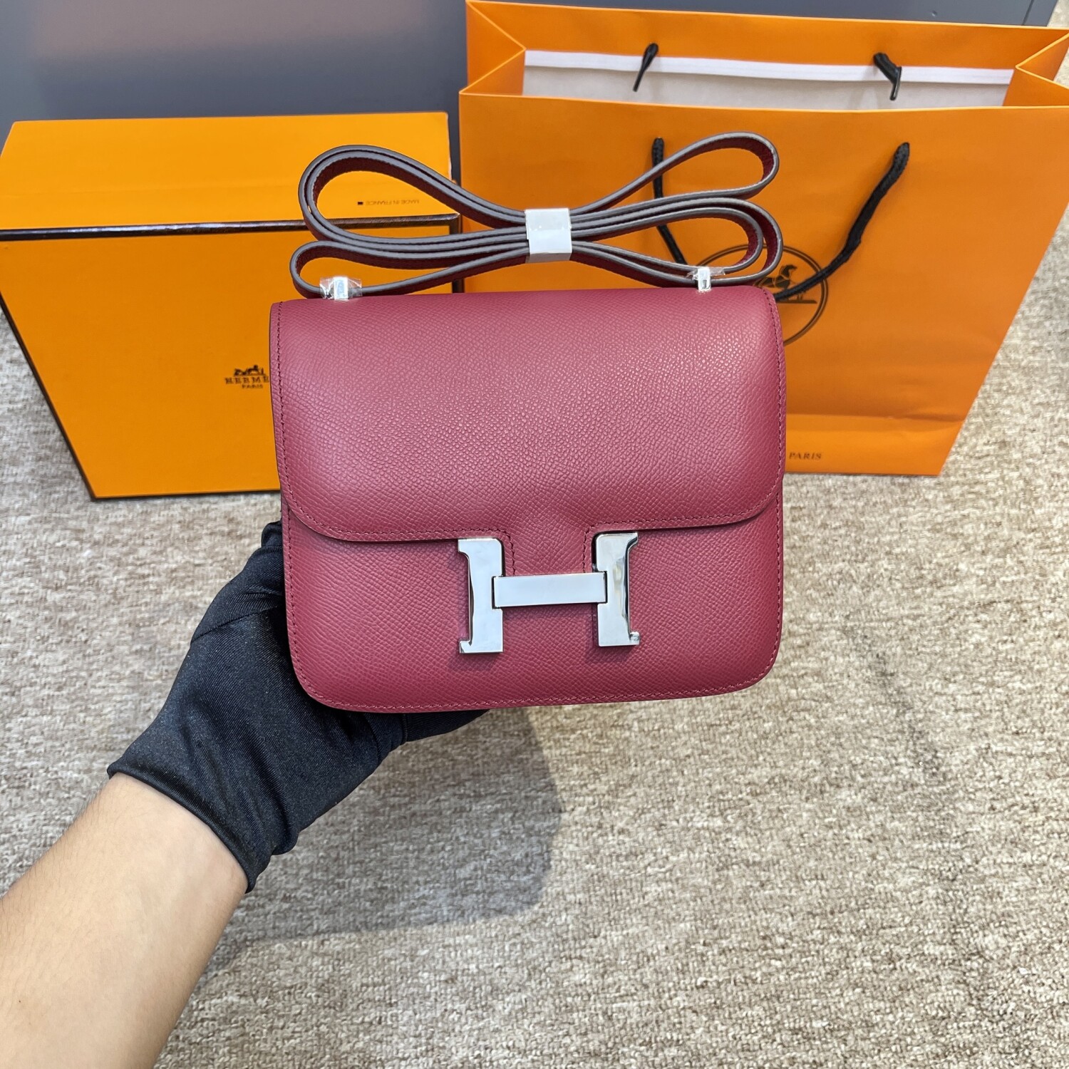 Hermes Constance Ruby Red 19 Sliver Chain