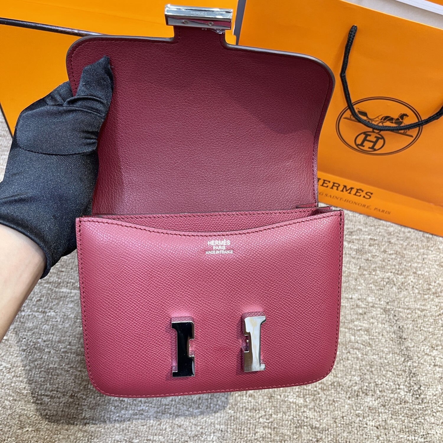 Hermes Constance Ruby Red 19 Sliver Chain