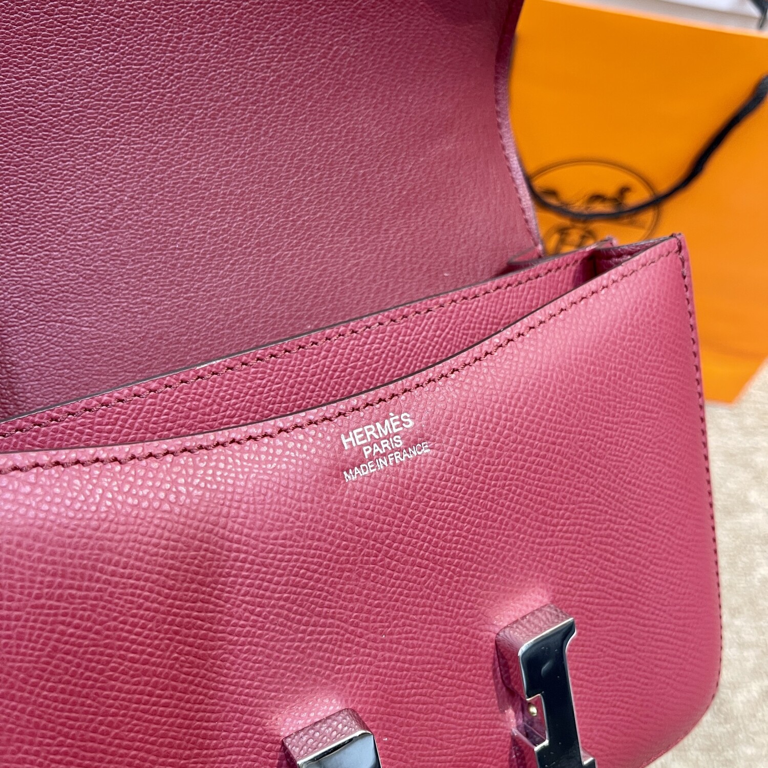 Hermes Constance Ruby Red 19 Sliver Chain