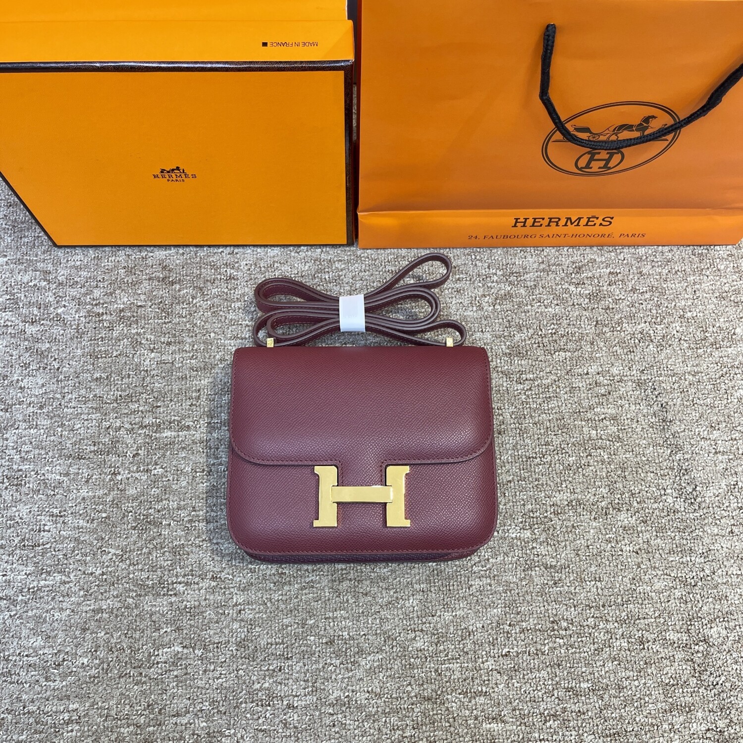 Hermes Constance Ruby Red 19 Yellow Chain