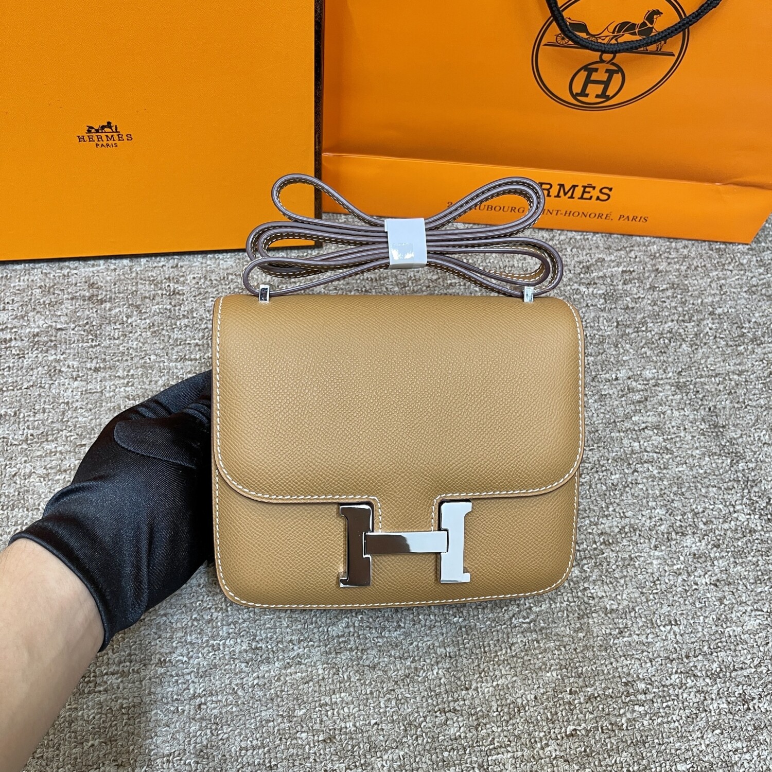 Hermes Costance 19 Brown Sliver Chain