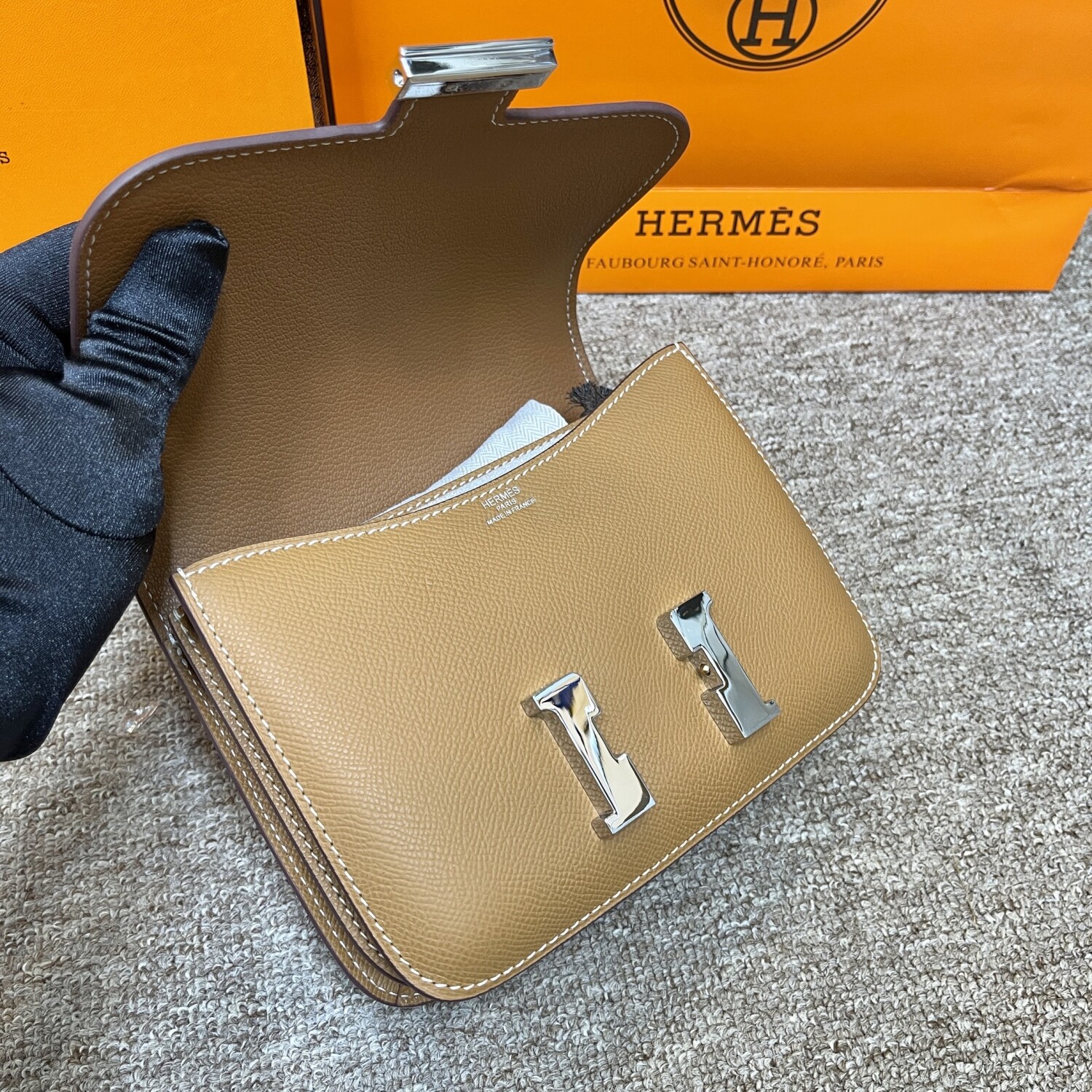 Hermes Costance 19 Brown Sliver Chain