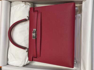 Hermes Kelly Dark Red 25 Sliver Chain