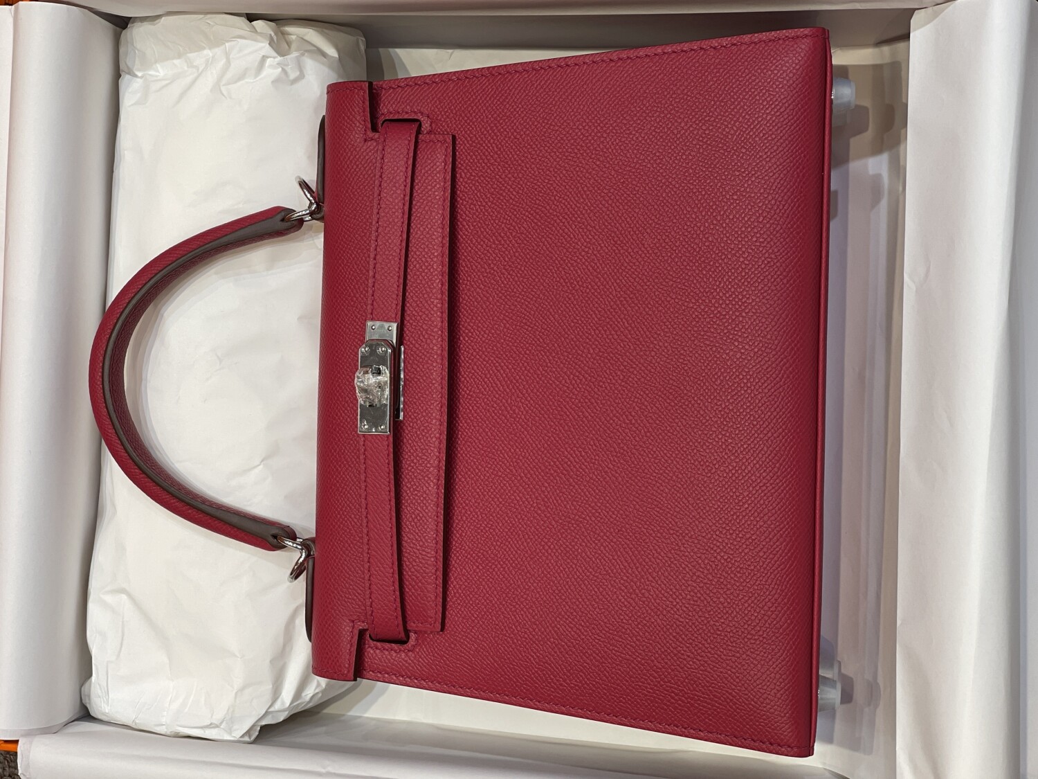 Hermes Kelly Dark Red 25 Sliver Chain