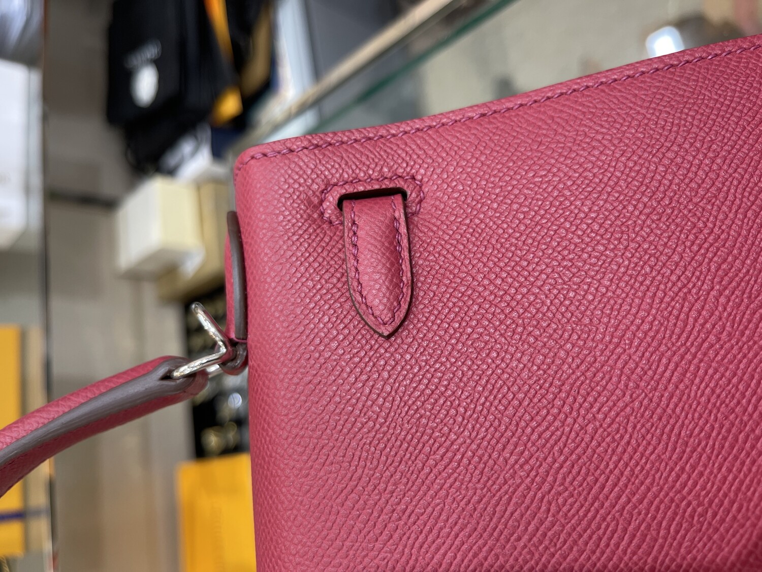 Hermes Kelly Dark Red 25 Sliver Chain