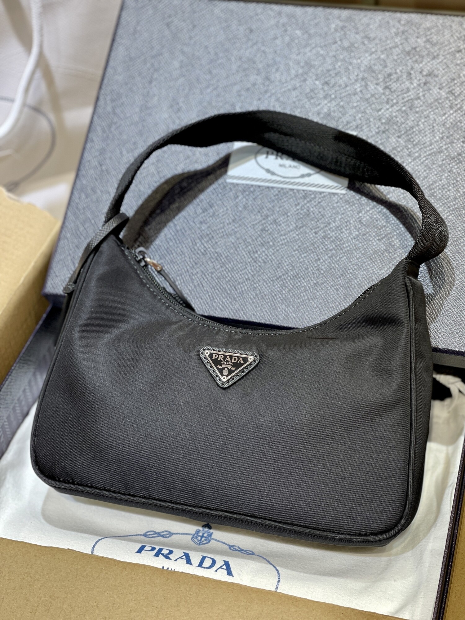 Mini Prada Pochette Bag Black Canvas
