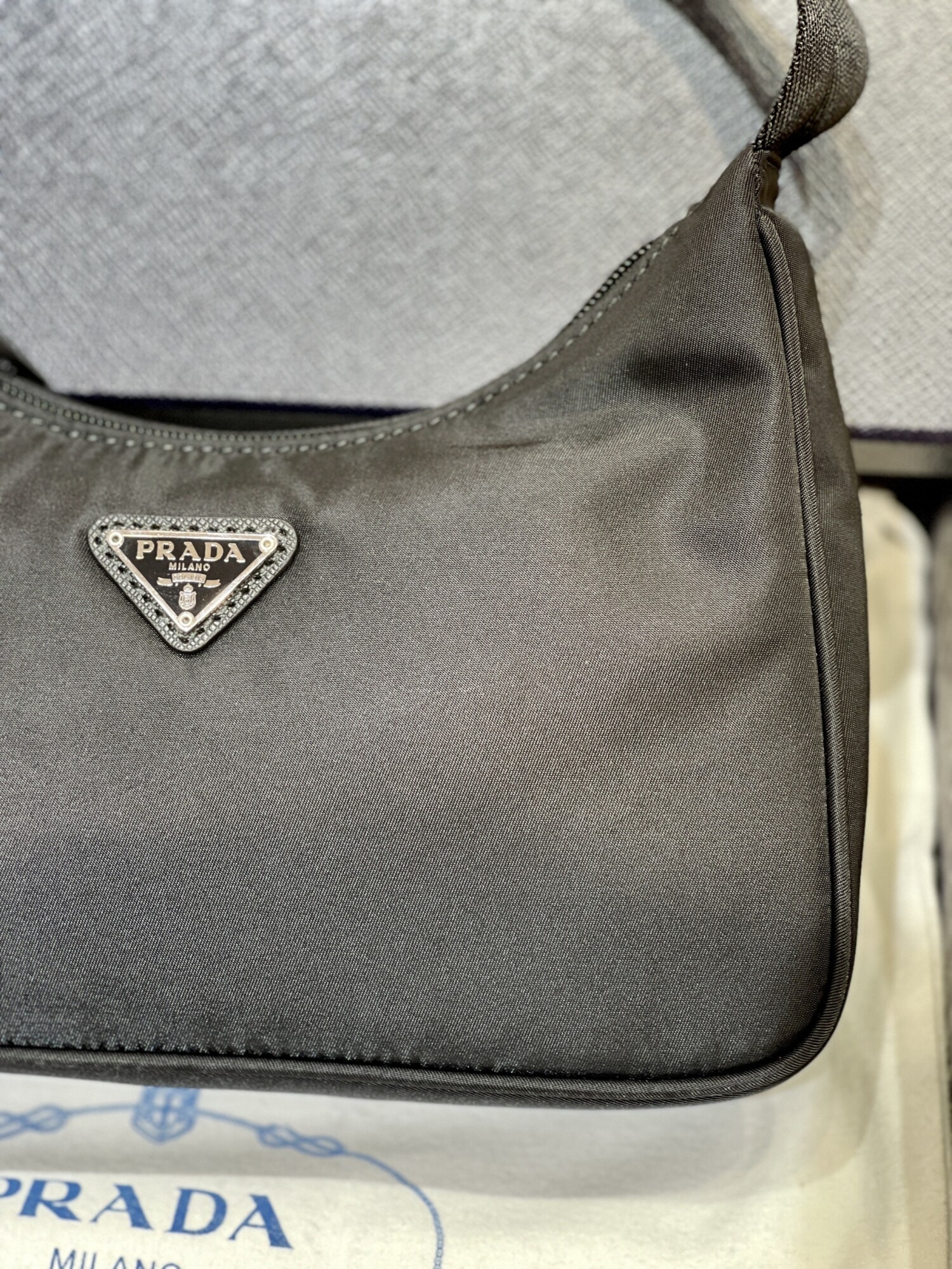 Mini Prada Pochette Bag Black Canvas