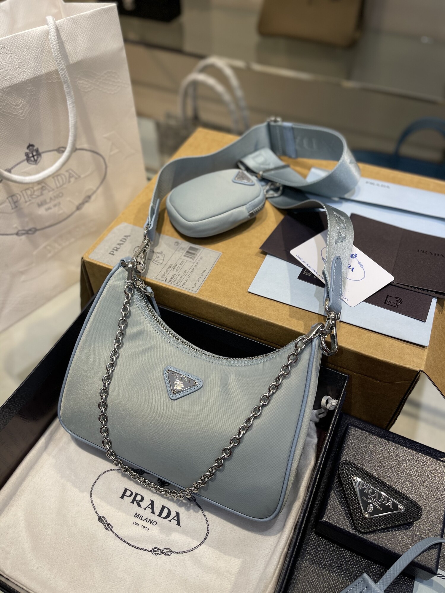 Set Prada Hobo Blue Bag