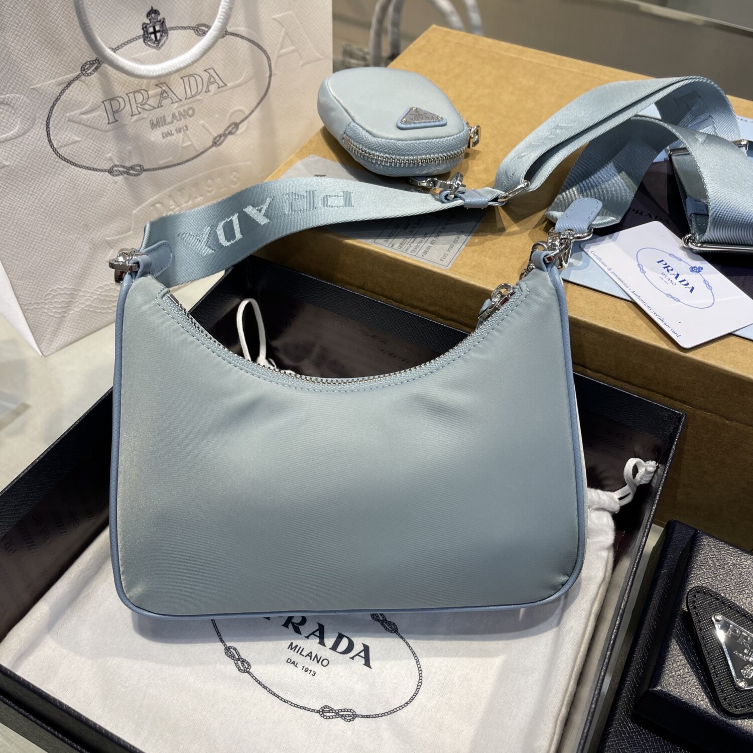 Set Prada Hobo Blue Bag