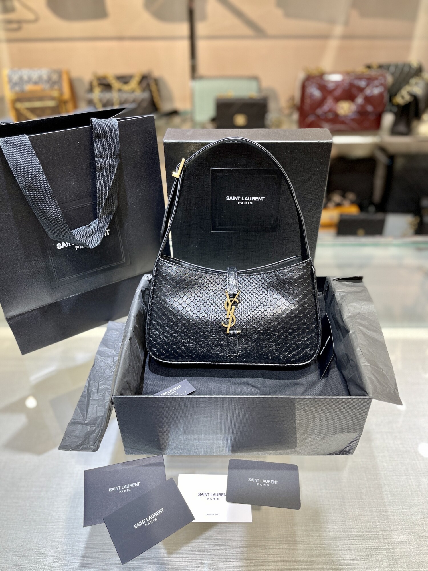 Ysl Lebo Bag Snake Skin Black