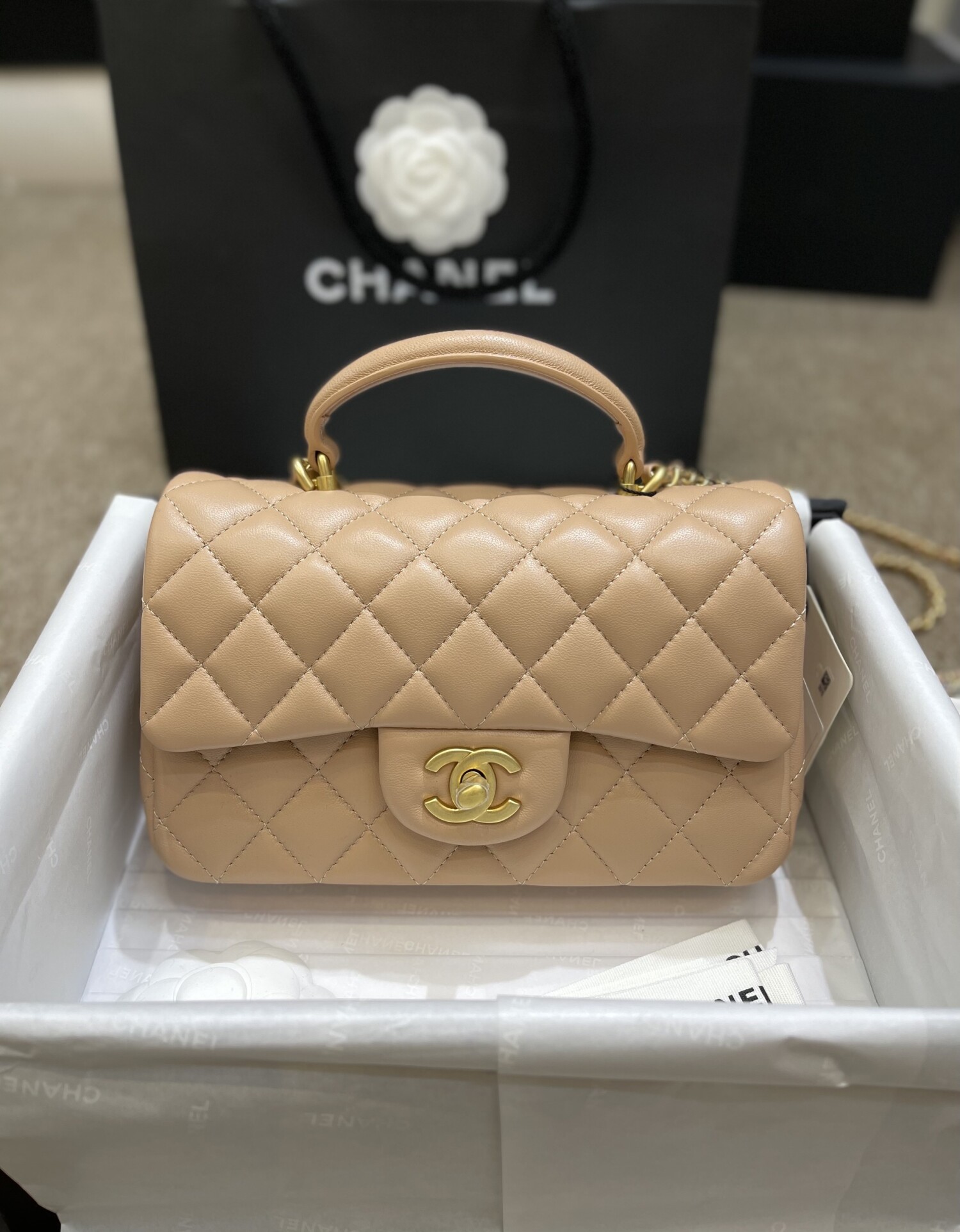 Chanel Classic Flat 20 Lambskin Brown Nude