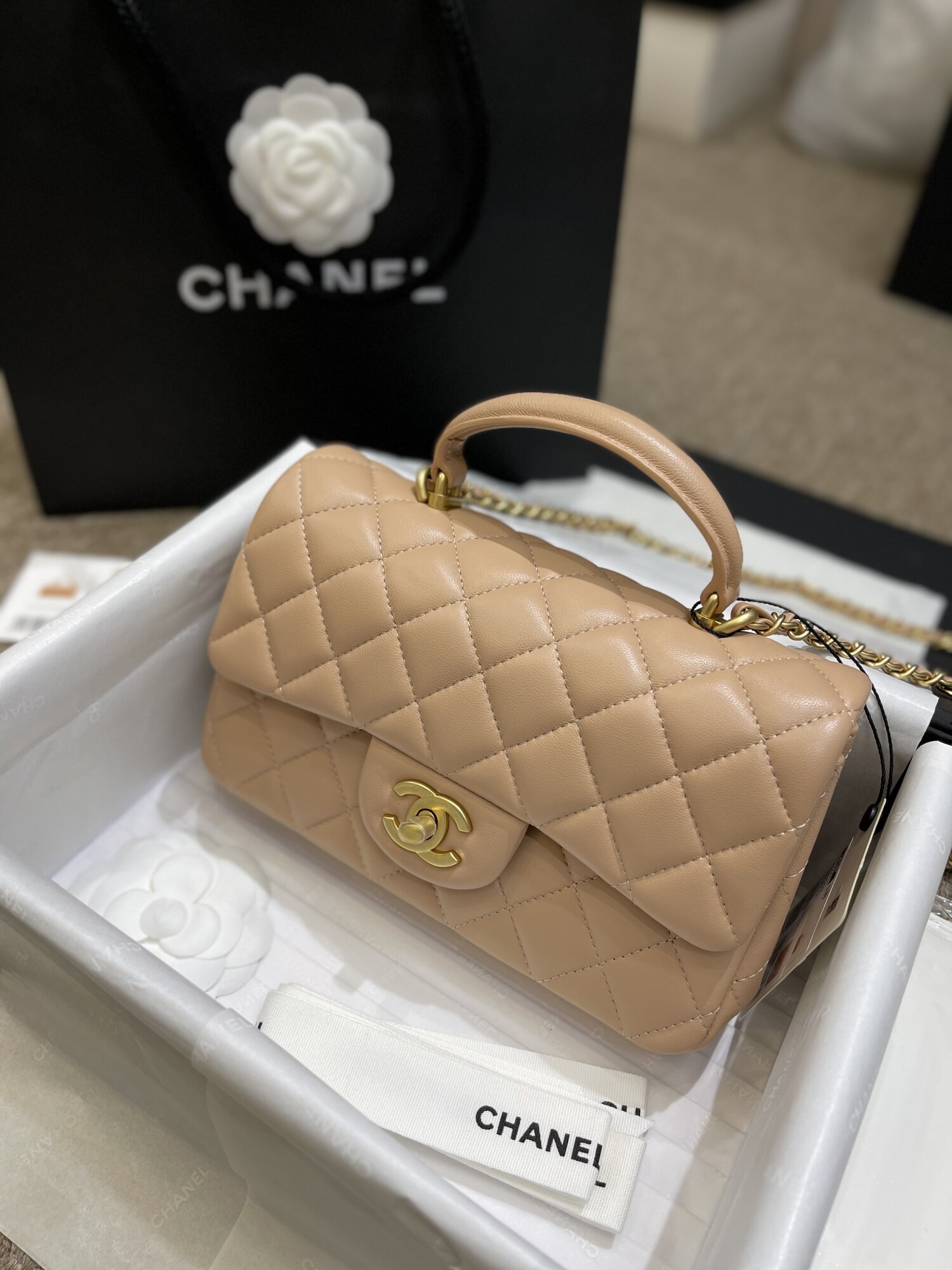 Chanel Classic Flat 20 Lambskin Brown Nude