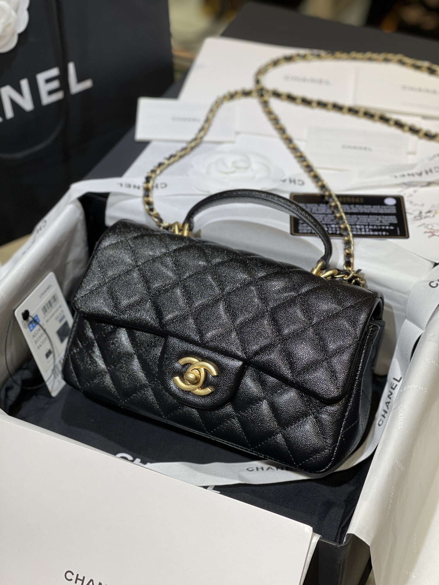 Chanel Classic Flat 20 With Hand Black Caviar