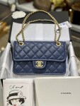 Chanel Classic Flat 25 Caviar Ocean Blue Yellow Chain