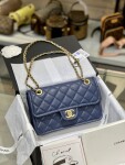 Chanel Classic Flat 25 Caviar Ocean Blue Yellow Chain