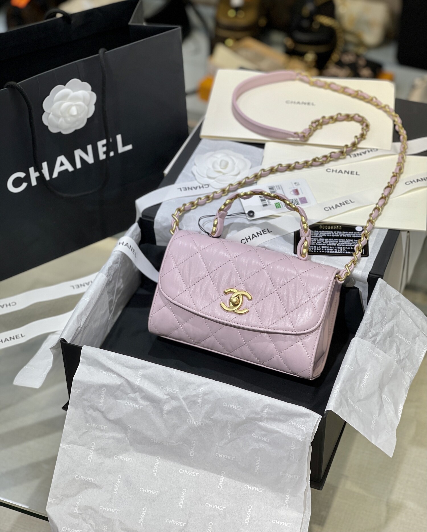 Chanel Classic Mini Bag Light Pink With Hand