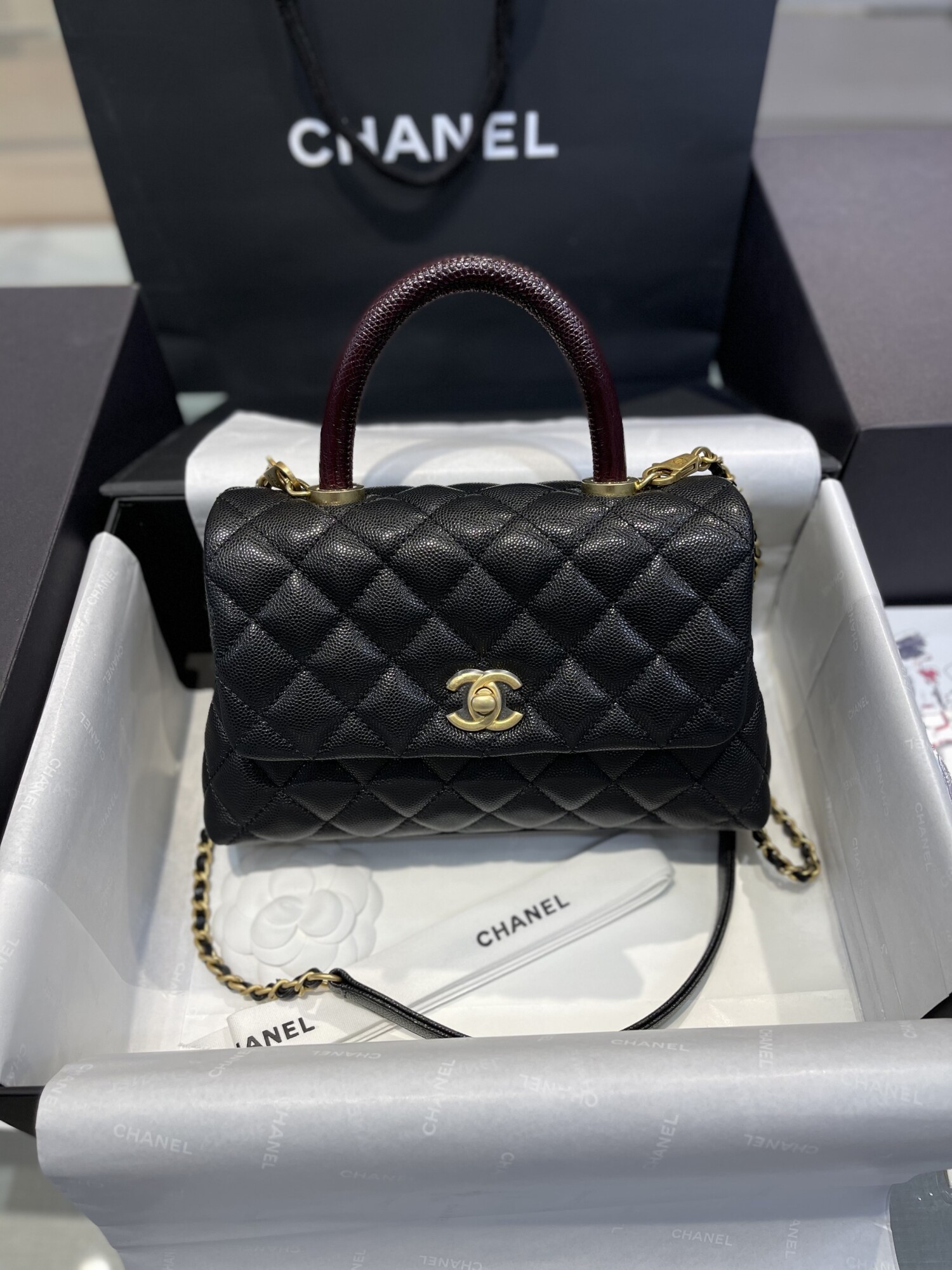 Chanel Coco Handle Black Lizard