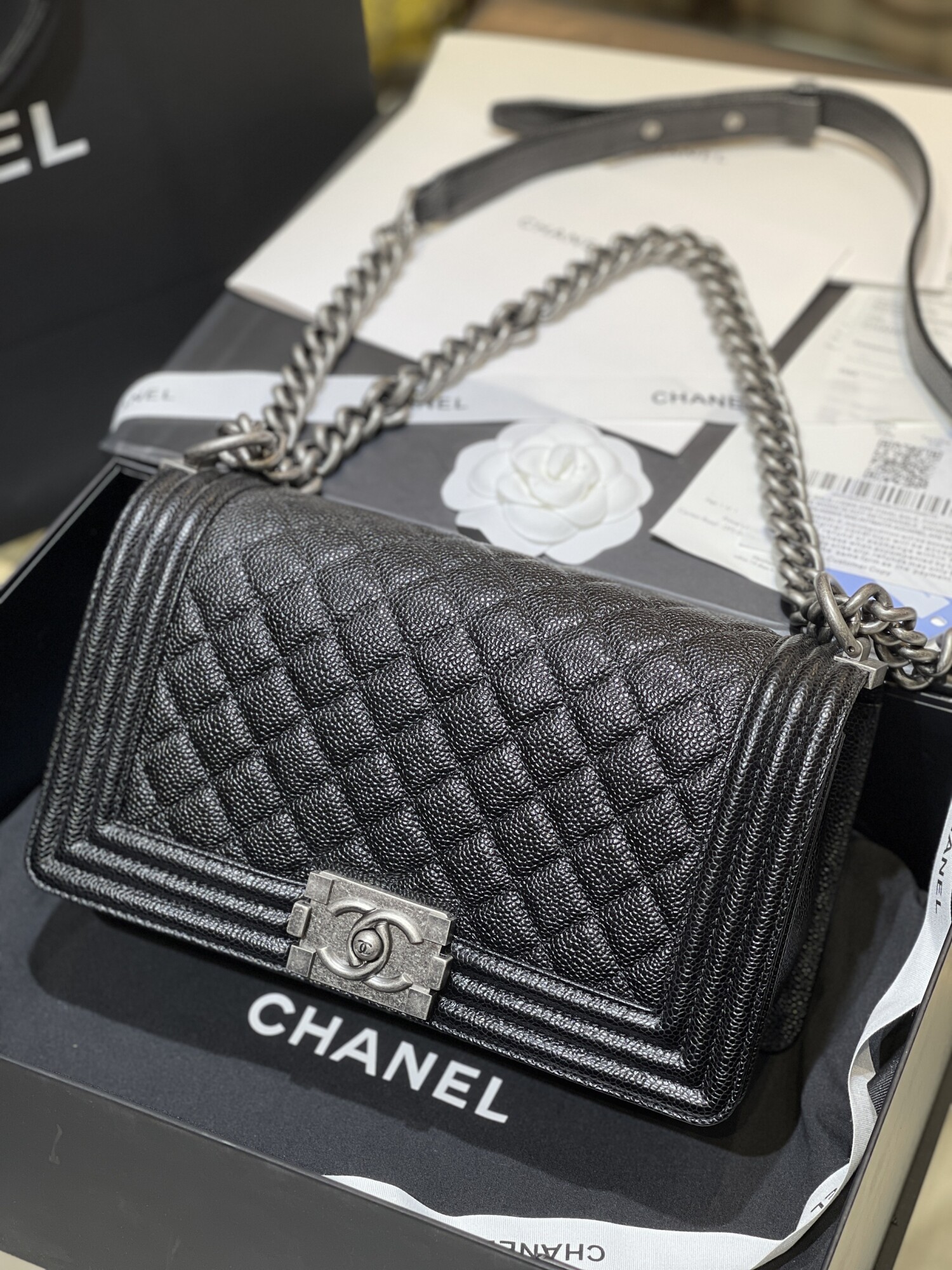Chanel Leboy 25 With Big Sliver Chain Black