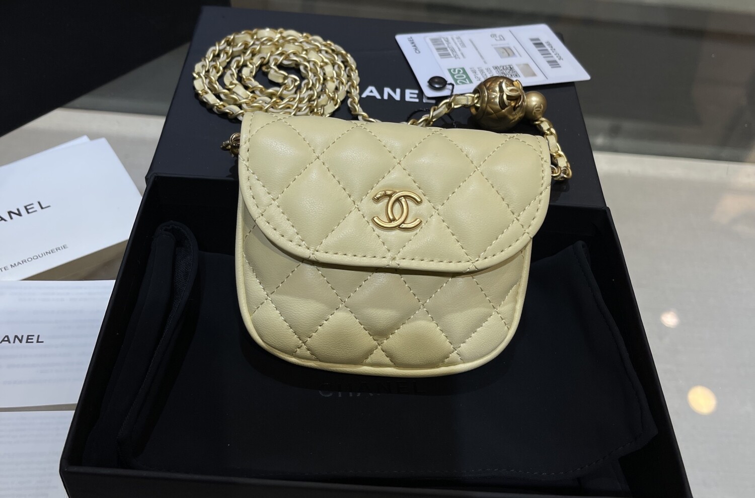 Chanel Mini Bag With Ball Chain Lightly Yellow