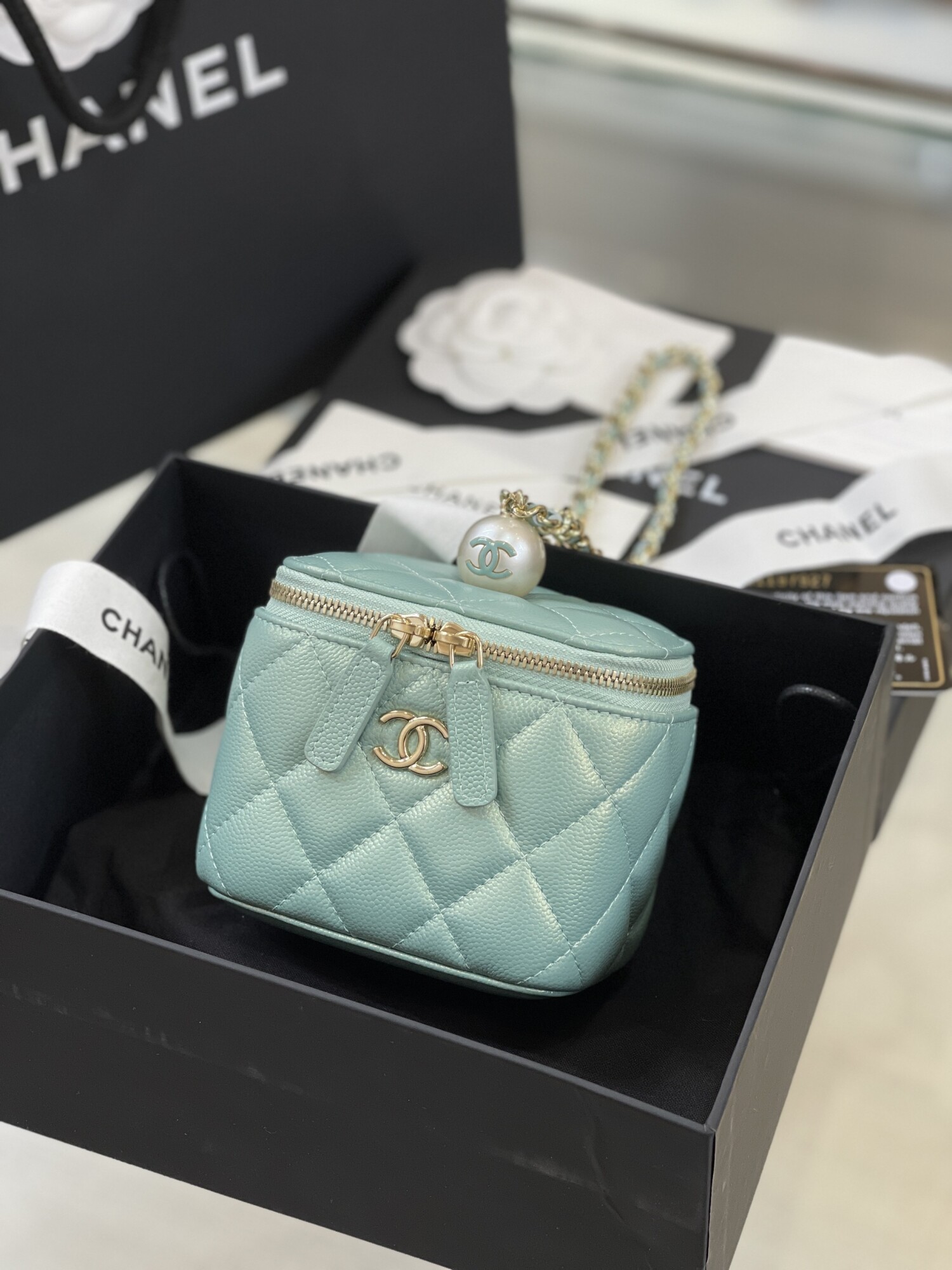 Chanel Mini Vanity With Ball Chain Light Green