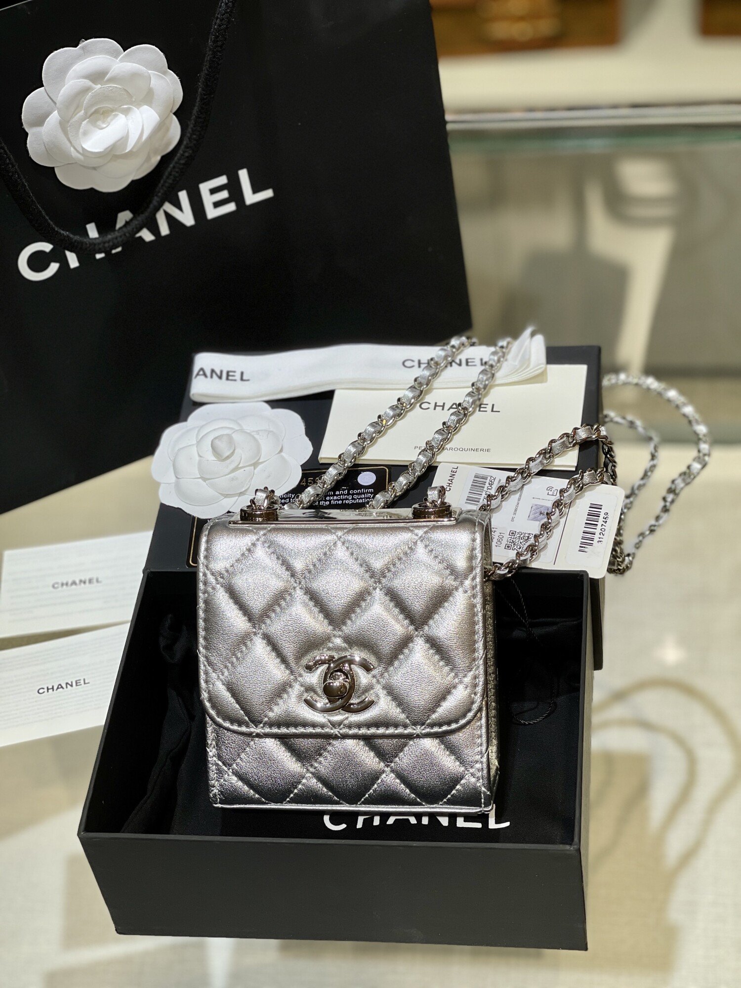 Chanel Mini Woc Blind Sliver
