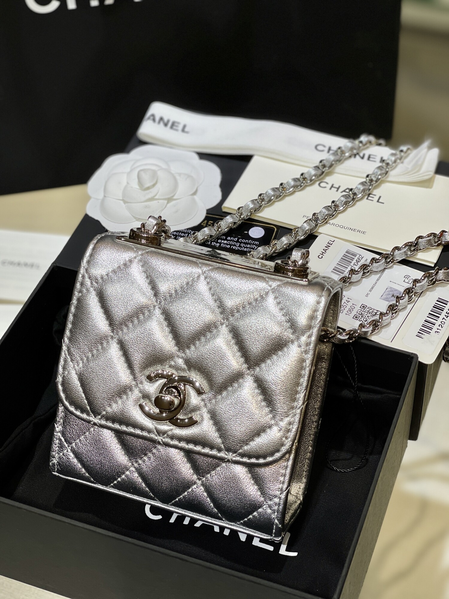 Chanel Mini Woc Blind Sliver