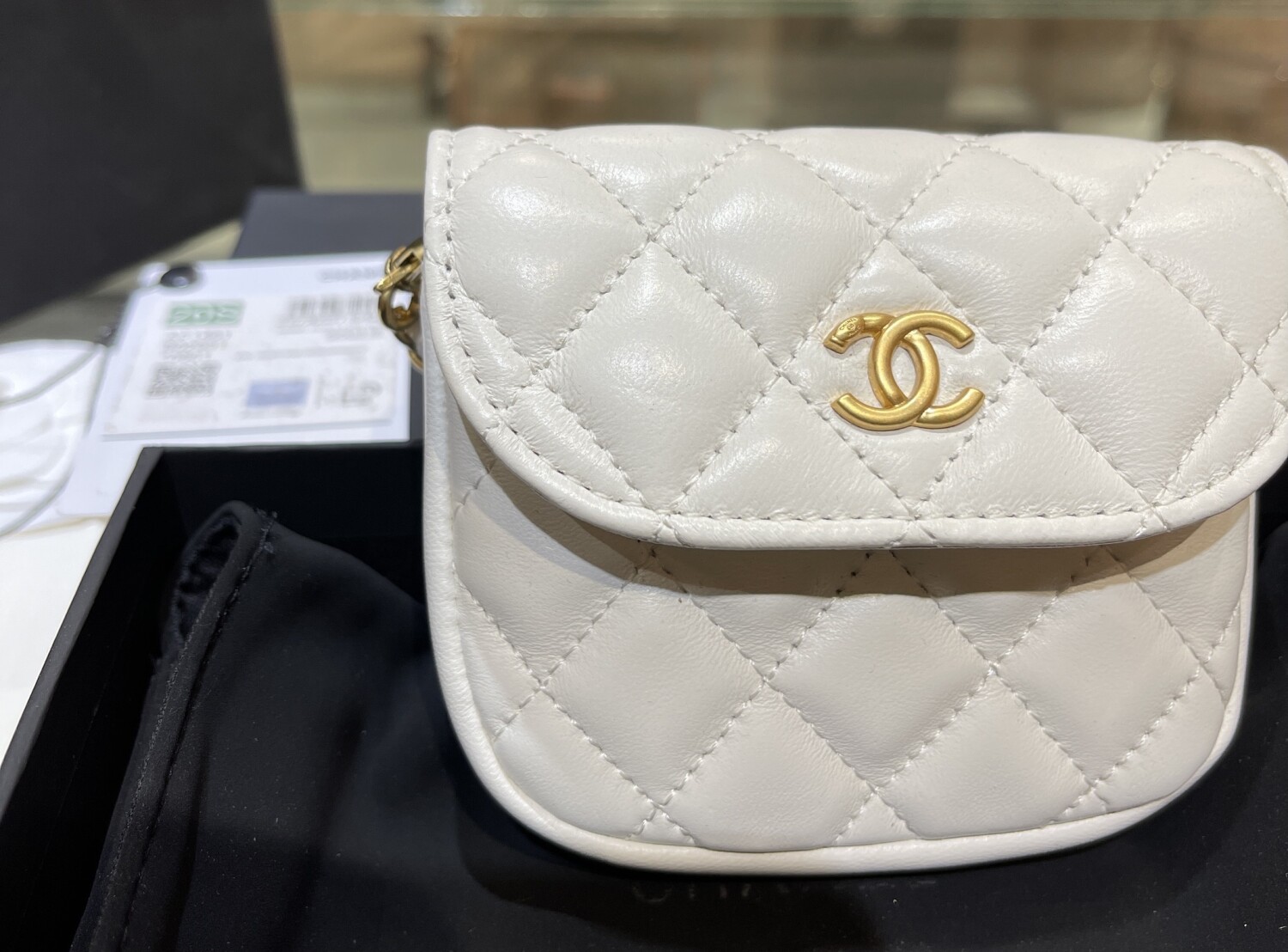 Mini Chanel Bag With Ball Chain White Pearl
