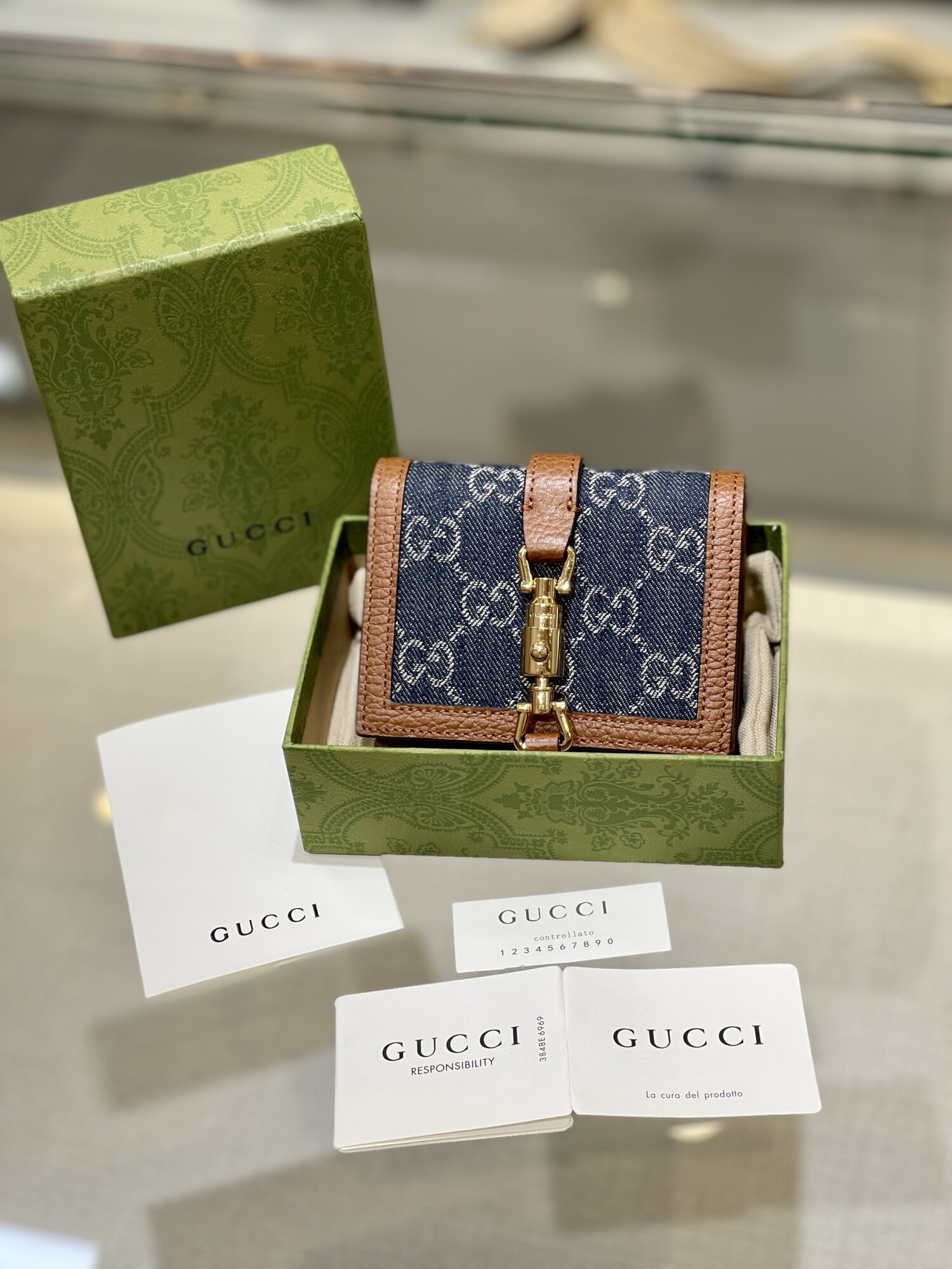 Gucci Wallet Horsebit 1955 Double G Denim