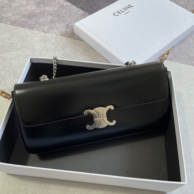 Celine Chain Bag Triomphe In Shiny Calfskin