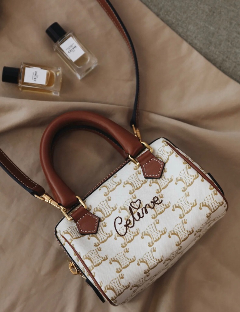 Celine Mini Boston Bag With Celine Cursive