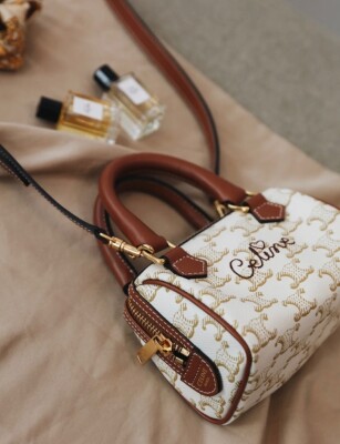 Celine Mini Boston Bag With Celine Cursive