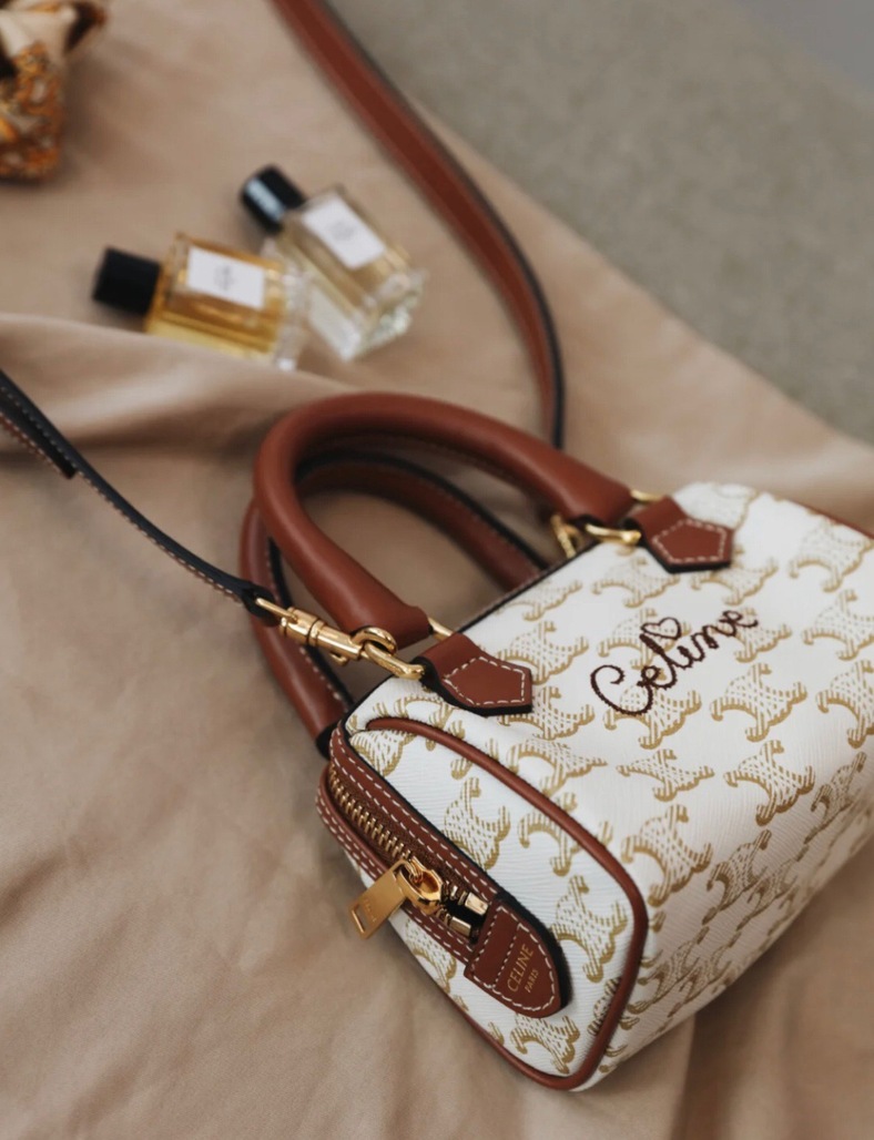 Celine Mini Boston Bag With Celine Cursive