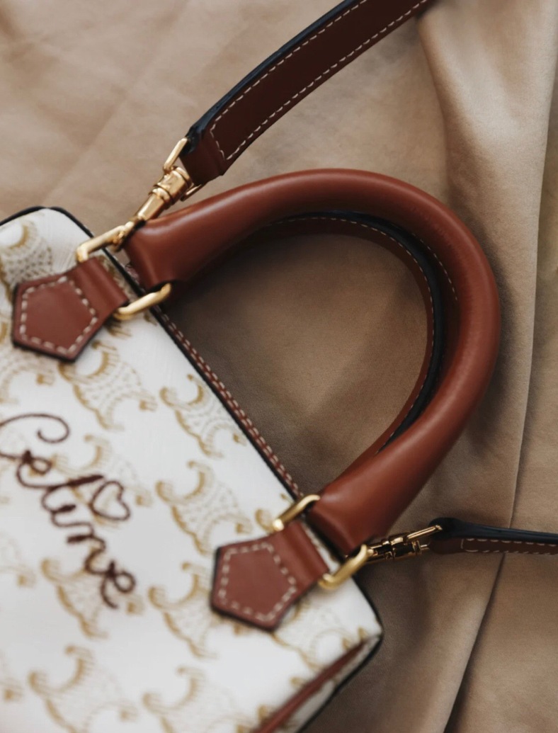 Celine Mini Boston Bag With Celine Cursive