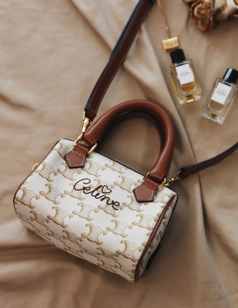 Celine Mini Boston Bag With Celine Cursive