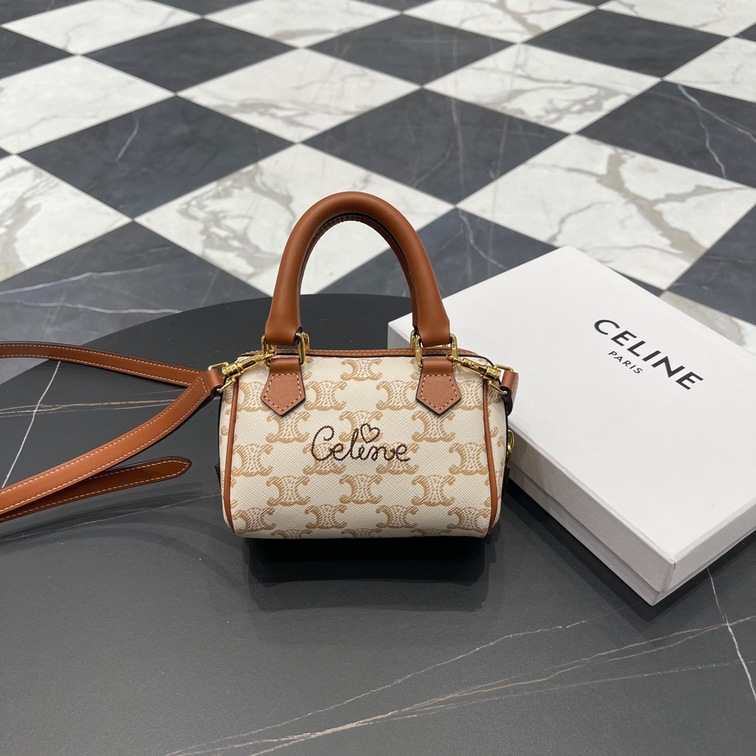 Celine Mini Boston Bag With Celine Cursive