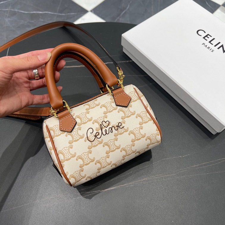 Celine Mini Boston Bag With Celine Cursive