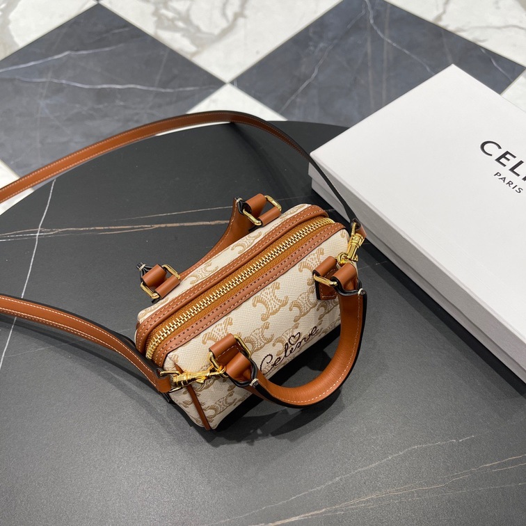 Celine Mini Boston Bag With Celine Cursive