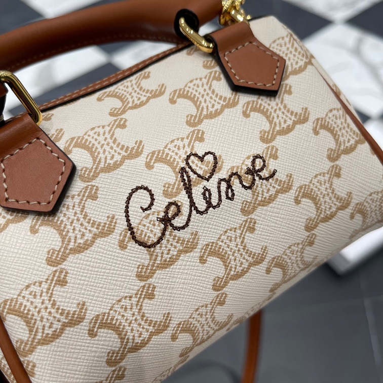 Celine Mini Boston Bag With Celine Cursive