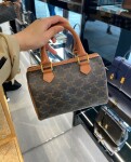 Celine Small Boston In Triomphe Canvas And Calfskin Tan