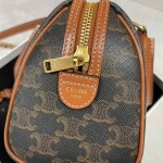 Celine Small Boston In Triomphe Canvas And Calfskin Tan