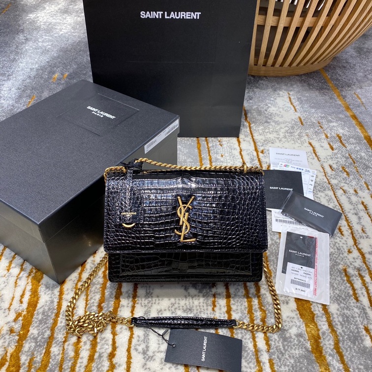 Sunset Medium In Crocodile Embossed Shiny Leather