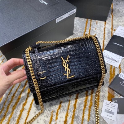 Sunset Medium In Crocodile Embossed Shiny Leather