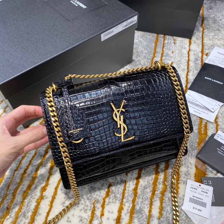 Sunset Medium In Crocodile Embossed Shiny Leather