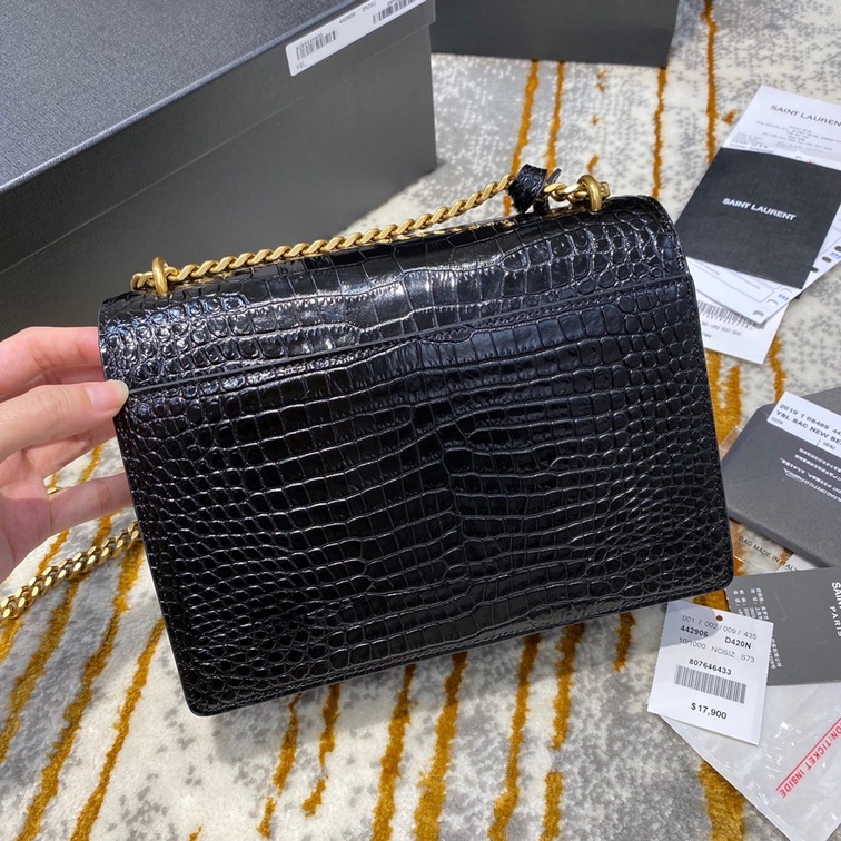 Sunset Medium In Crocodile Embossed Shiny Leather
