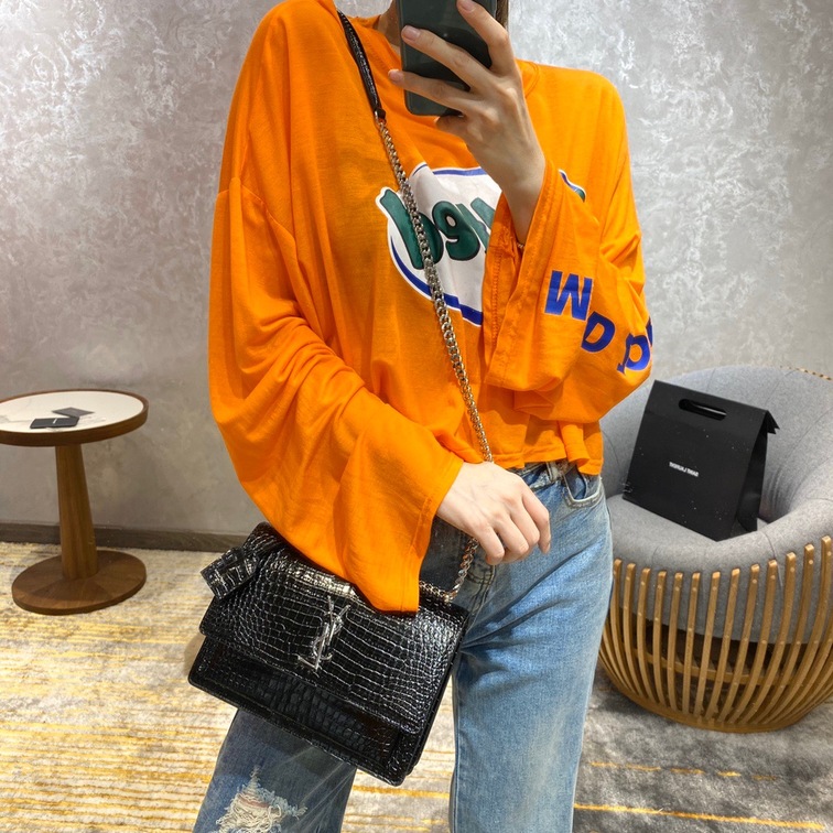 Sunset Medium In Crocodile Embossed Shiny Leather