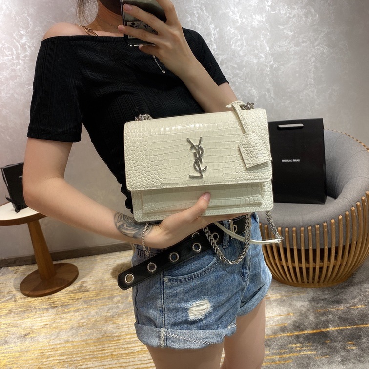 Sunset Medium In Crocodile Embossed Shiny Leather